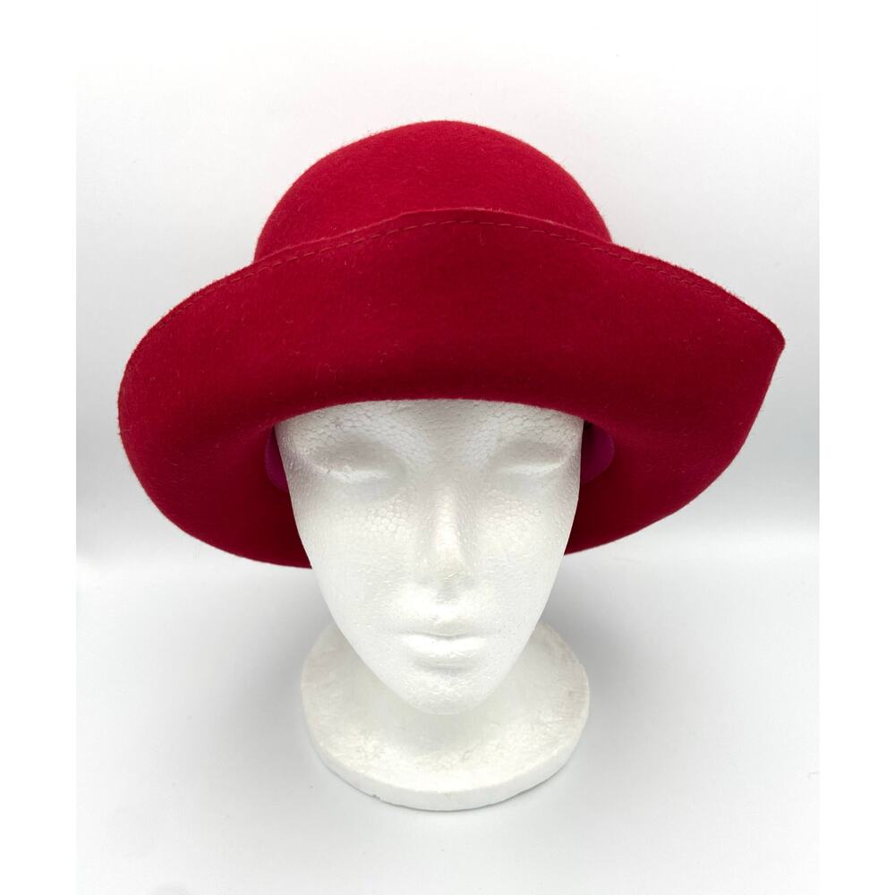 Vintage Liz Claiborne Red Wool Cloche Hat with Mink Fur Trim and Beaded Accent - Picture 2 of 14